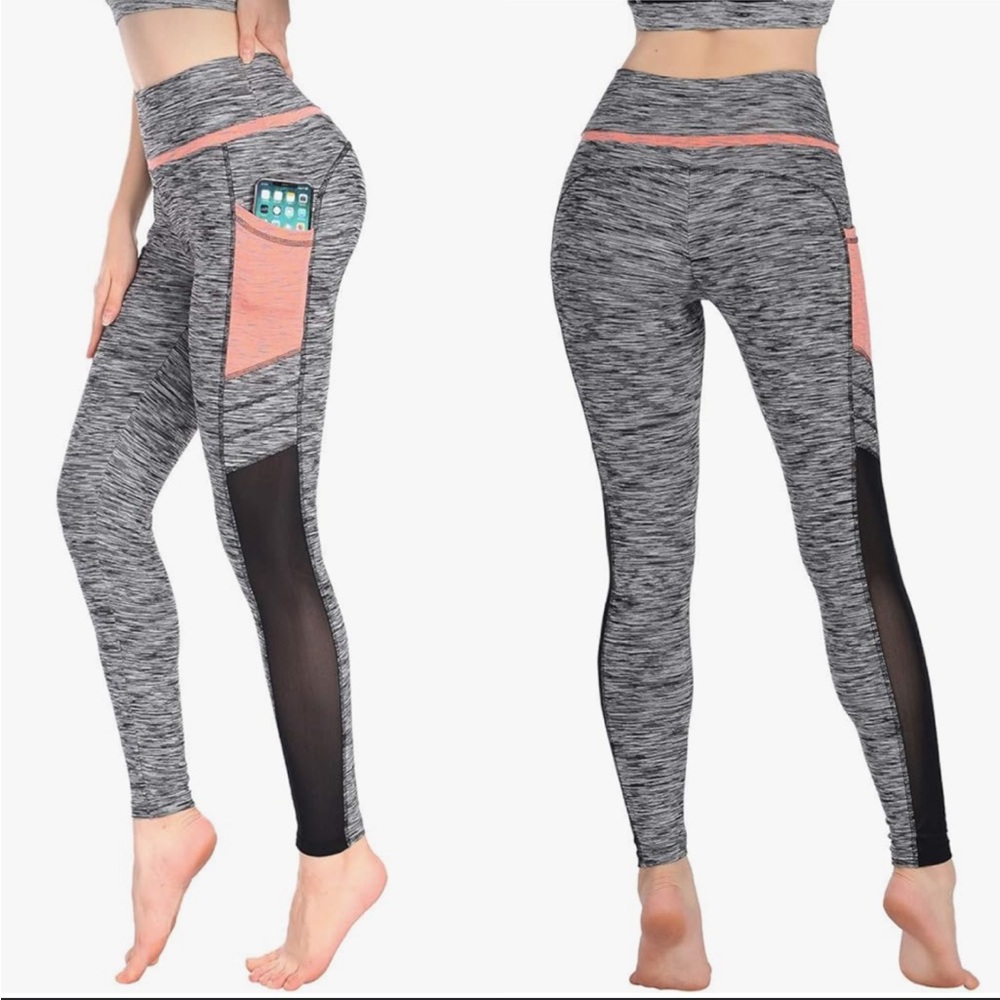 Sylonway neon pink gray full length dual side pocket workout leggings size XS